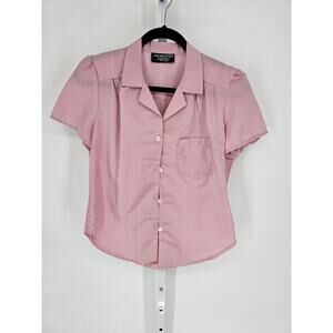 Robyn's Nest Women's Pink Button Down Collared Short Sleeve Casual Top Size M